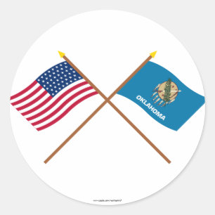 De Amerikaanse vlag van 46 sterren en Oklahoma Ronde Sticker