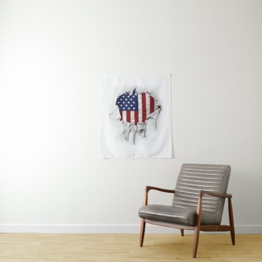 De Amerikaanse vlag van Shredded, Ripped en Torn A Wandkleed (In situ)