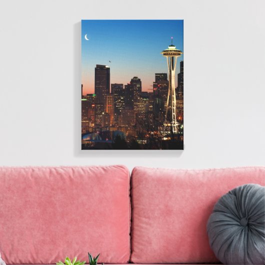 De Amerikaanse vlag vliegt tussen de stijgende maa Canvas Afdruk (Insitu (Woonkamer))