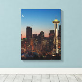 De Amerikaanse vlag vliegt tussen de stijgende maa Canvas Afdruk (Insitu (Houten vloer))