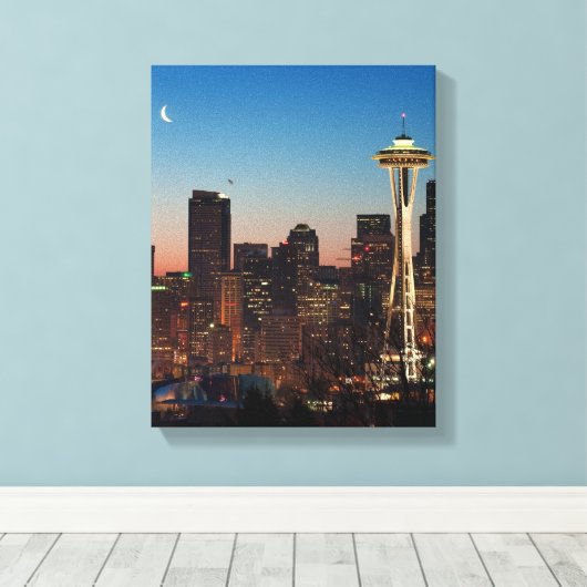 De Amerikaanse vlag vliegt tussen de stijgende maa Canvas Afdruk (Insitu (Houten vloer))