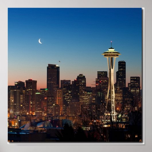 De Amerikaanse vlag vliegt tussen de stijgende maa Poster (Voorkant)