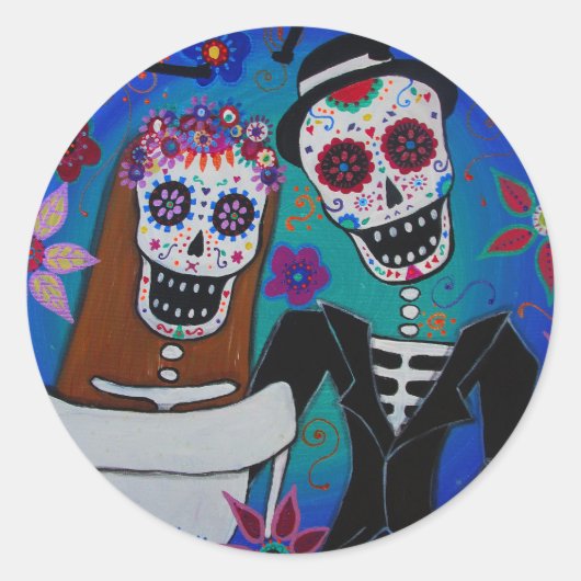 DE AMO BRUILOFT DIA DE LOS MUERTOS RONDE STICKER (Voorkant)