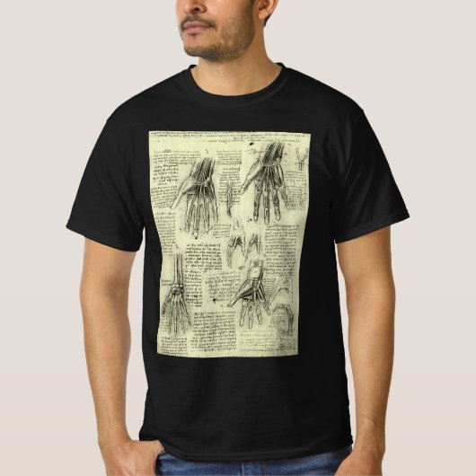 De anatomie van de menselijke hand van Leonardo da T-shirt (Voorkant)