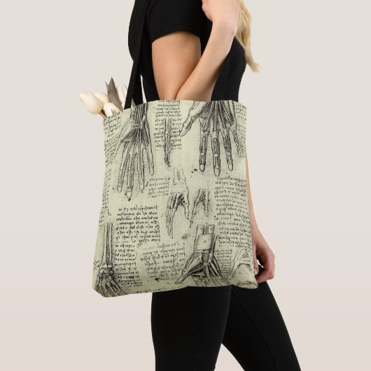 De anatomie van de menselijke hand van Leonardo da Tote Bag (Dichtbij)
