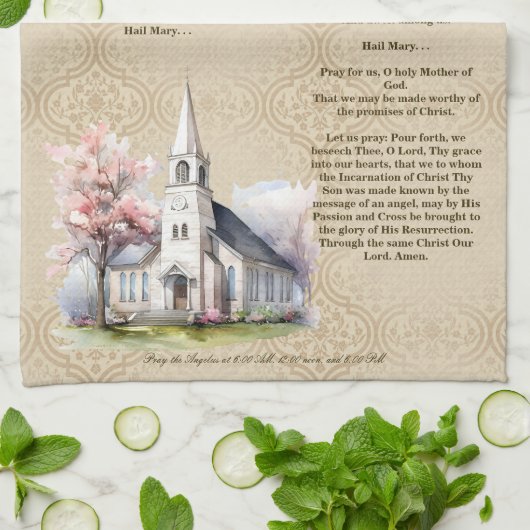 De Angelus Gebed Damask Keukenhanddoek (Gevouwen)