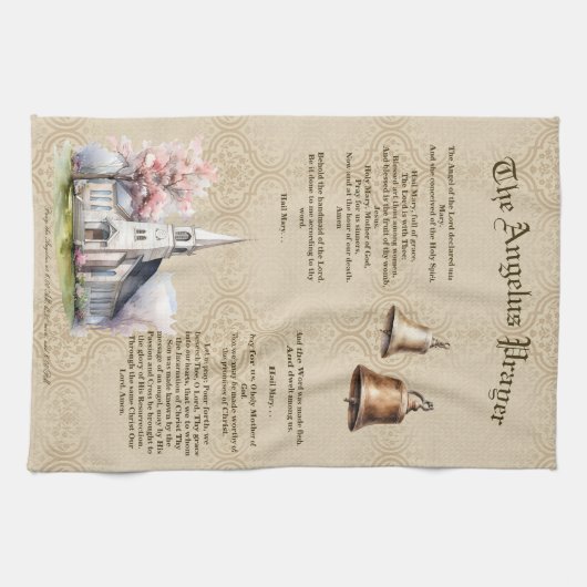 De Angelus Gebed Damask Keukenhanddoek (Horizontaal)