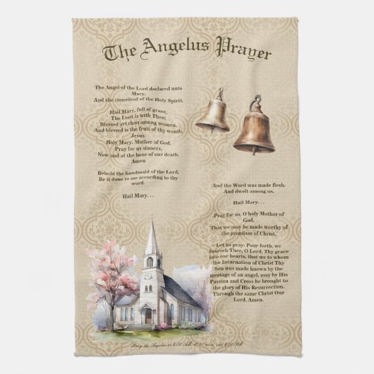 De Angelus Gebed Damask Keukenhanddoek (Verticaal)