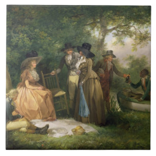 De angler-repast (olie op doek) tegeltje
