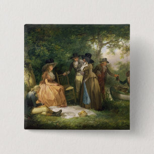 De angler-repast (olie op doek) vierkante button 5,1 cm