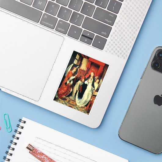 De Annunciatie van de Maagd Maria door Hans Memlin Sticker (Laptop met iPhone)