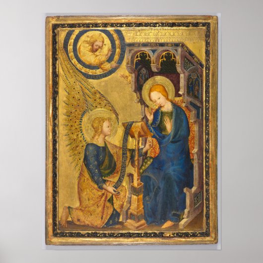 De Annunciation tempera en olieverf op hout Poster (Voorkant)