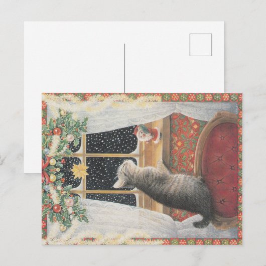 De ansichtkaart van de Kat van Kerstmis Briefkaart (Voorkant / Achterkant)