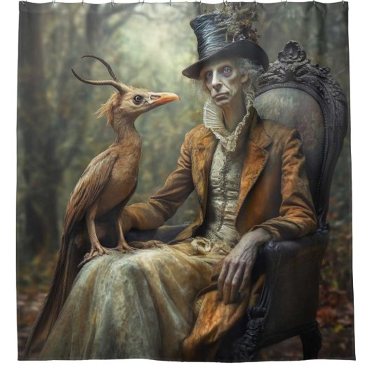 🎩 De Antiek Hater – Surrealistische Portretten Douchegordijn (Voorkant)