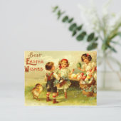 De antiek Nostalgische Kuikens van de Kinderen van Feestdagenkaart (Staand voorkant)