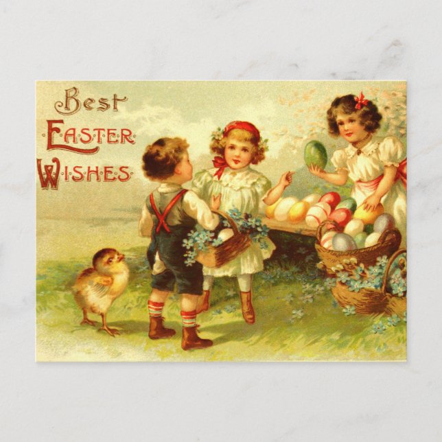 De antiek Nostalgische Kuikens van de Kinderen van Feestdagenkaart (Voorkant)
