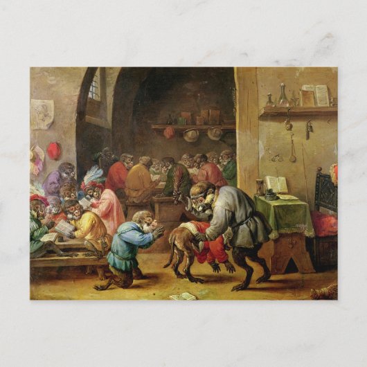 De apen op school briefkaart (Voorkant)