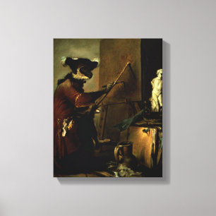 De apenschilder, 1740 (olie op canvas) canvas afdruk
