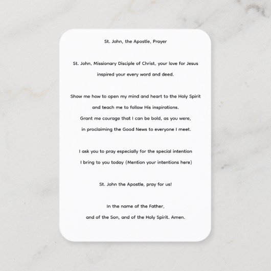 De apostel Johannes gebedsgebed Kaart Visitekaartje (Achterkant)