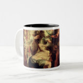 De apostelen, St. Paul en St. Barnabas in Lystra Tweekleurige Koffiemok (Voorkant links)