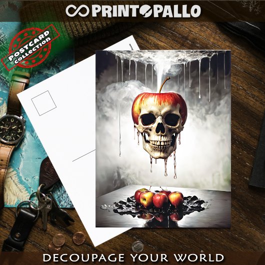 De appel van de zonde met schedel briefkaart