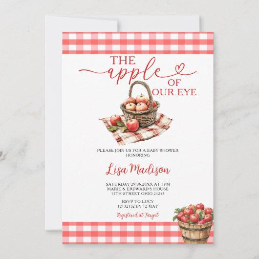 De appel van het oog Baby shower Red Gingham Kaart (Voorkant)