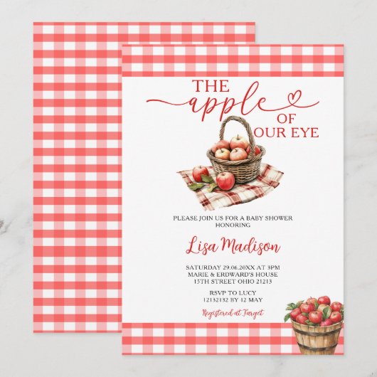 De appel van het oog Baby shower Red Gingham Kaart (Voorkant / Achterkant)