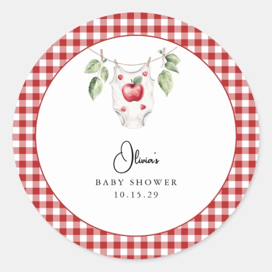 De appel van ons Baby shower Ronde Sticker (Voorkant)