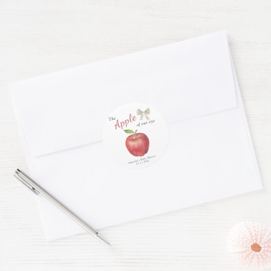 De appel van ons Baby shower Ronde Sticker (Envelop)