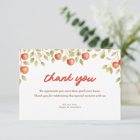 De appel van ons Eye Autumn Herfst Baby shower Bedankkaart (Staand voorkant)