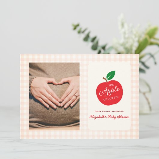De appel van ons oog Baby shower Bedankkaart (Staand voorkant)