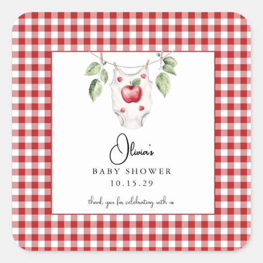 De appel van ons Oog Baby shower Dank U Vierkante Sticker (Voorkant)