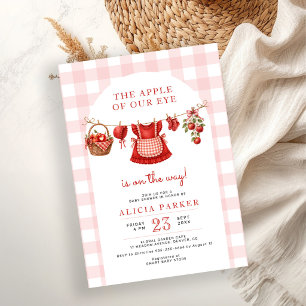 De appel van ons oog roze gingham meisje baby show kaart