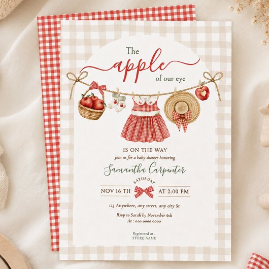 De Appel Van Ons Oog Valrood Gingham Baby Shower Kaart