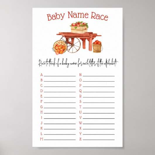 De appel van onze Eye Baby Naam Race Shower Game Poster (Voorkant)
