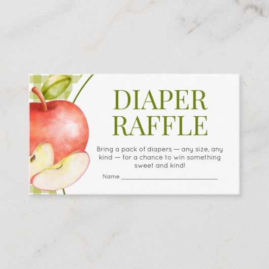 De appel van onze Eye Baby shower Luier Raffle Informatiekaartje (Voorkant)
