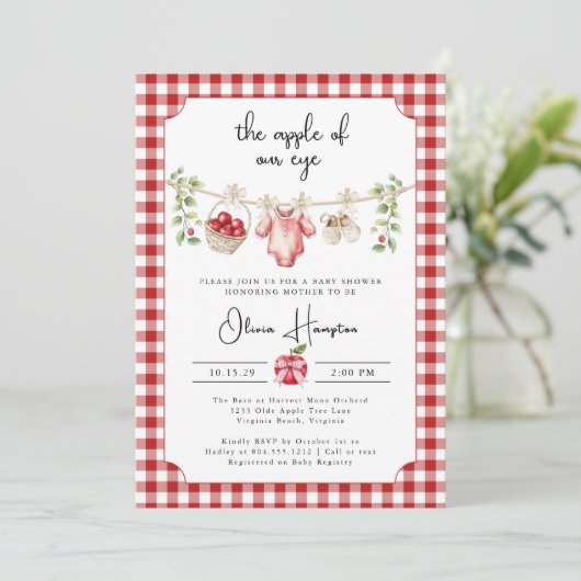 De appel van onze Eye Baby shower uitnodiging (Staand voorkant)