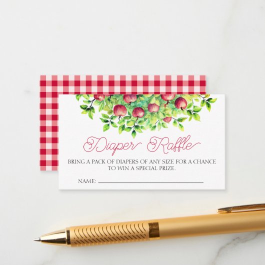 De appel van onze Eye Thanksgiving Luier Raffle Informatiekaartje (Voorkant / Achterkant in situ)