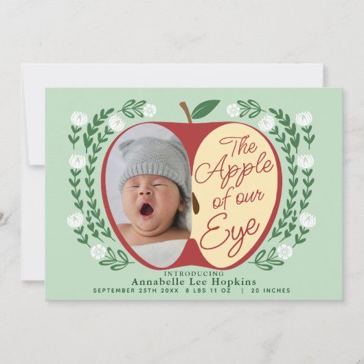 De appel van onze oogfoto geboorteaankondiging kaart (Voorkant)