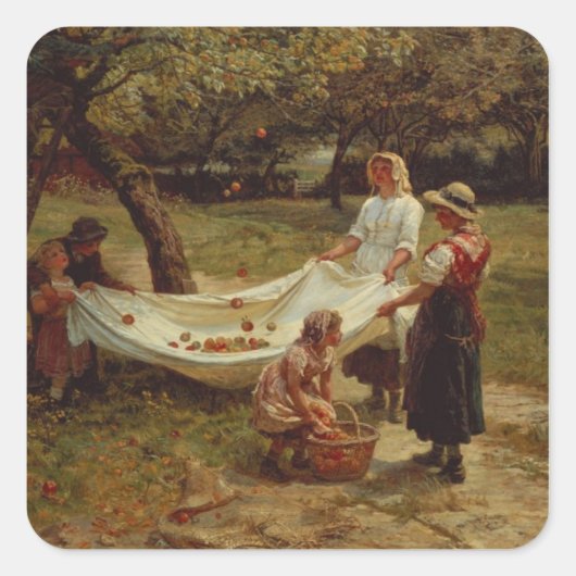 De Apple Gatherers, 1880 Vierkante Sticker (Voorkant)