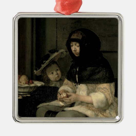 De Apple Peeler, 1660 Metalen Ornament (Voorkant)