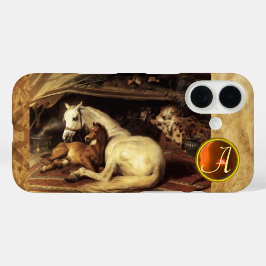 DE ARABISCHE TENT MET HORSE Oranje geagatte monogr Case-Mate iPhone Case (Achterkant (horizontaal))