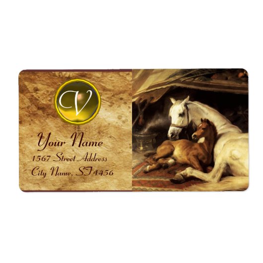 DE ARABISCHE TENT MET HORSES MONOGRAM bruin geel Etiket (Voorkant)