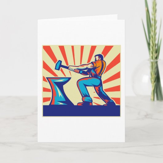 De arbeider van de smid met hamer en aambeeld kaart (Voorkant)