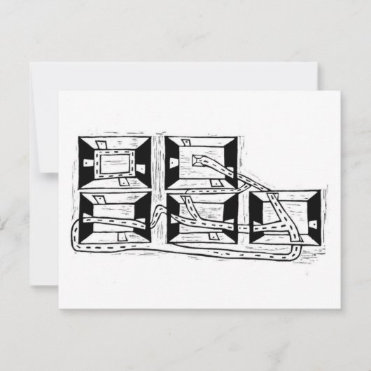 De architectuur van verbindingslinoleumsnede RSVP kaartje (Voorkant)