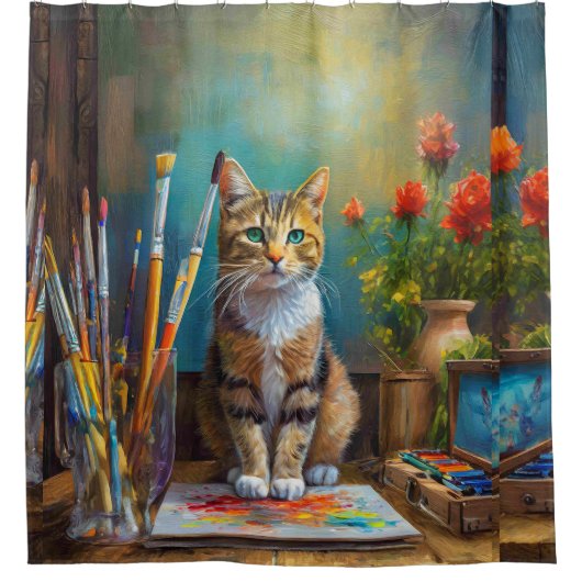 De Artistieke Kat Douchegordijn (Voorkant)