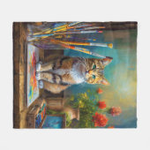 De Artistieke Kat Fleece Deken (Voorkant (Horizontaal))