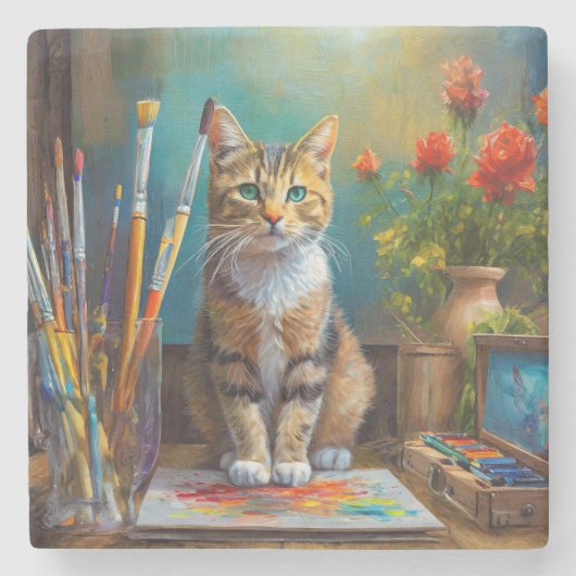 De Artistieke Kat Stenen Onderzetter (Voorkant)