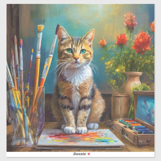 De Artistieke Kat Sticker (Vel)