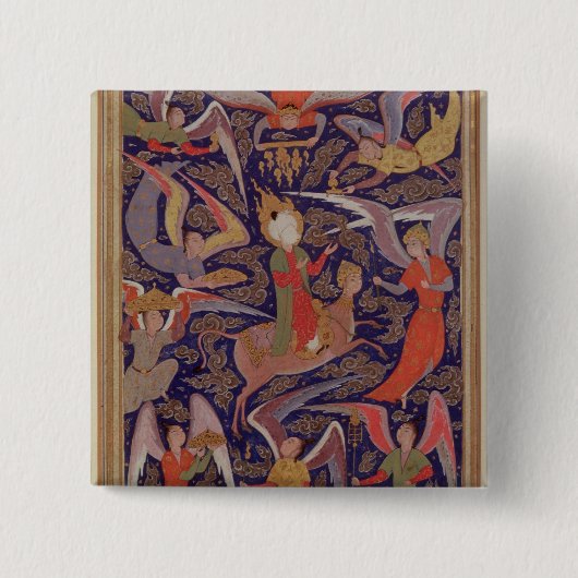 De Ascension van de profeet Mohammed, Perzisch Vierkante Button 5,1 Cm (Voorkant)